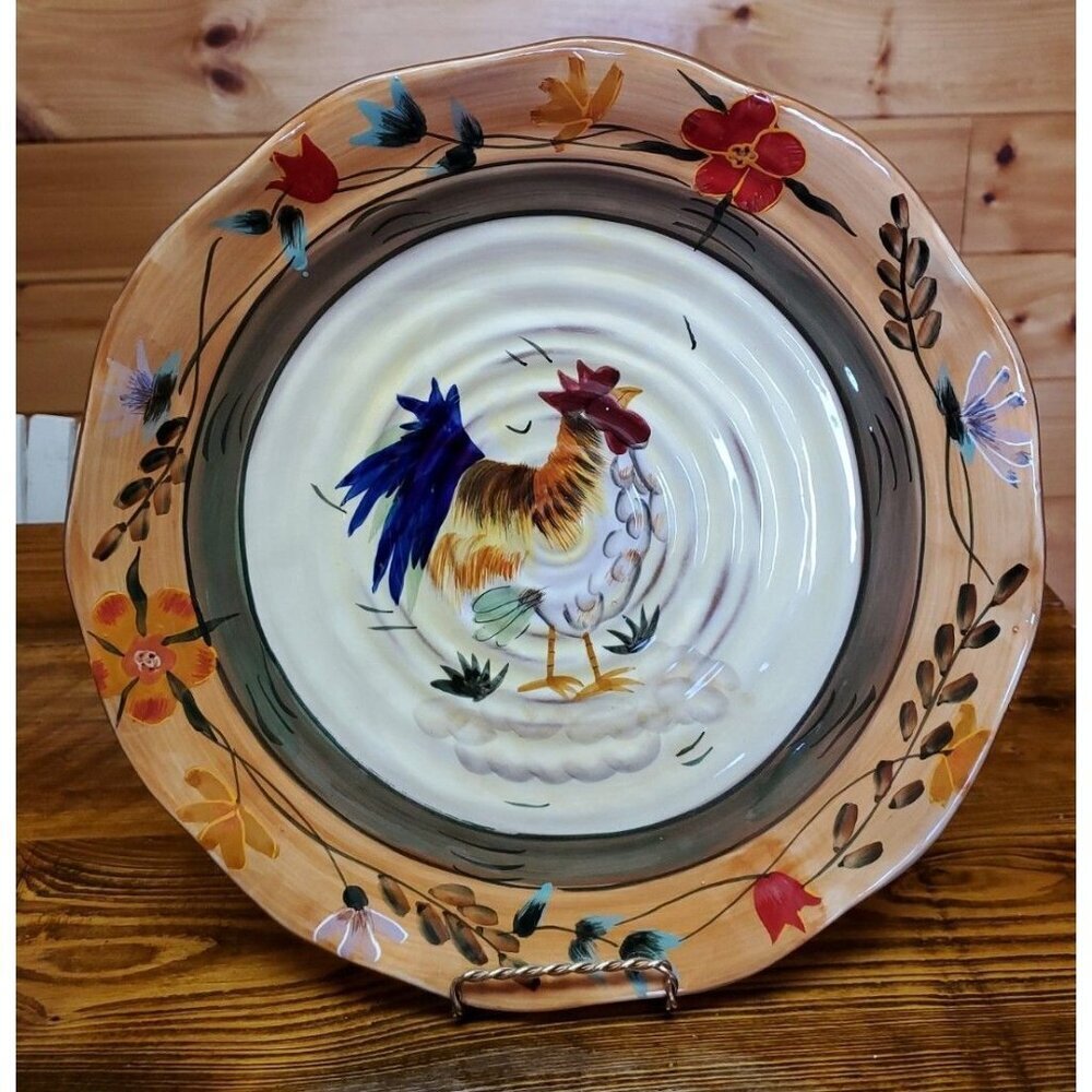 Hand Painted Large Dinner Plate Rooster Platter Farm House